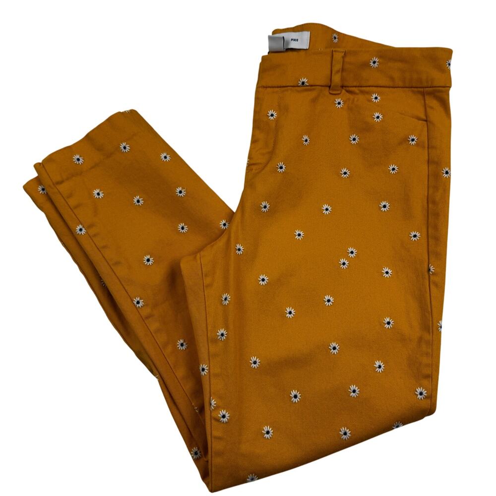 Old Navy Embroidered Floral Daisy Print Pixie Preppy Classic Pants Women's 12